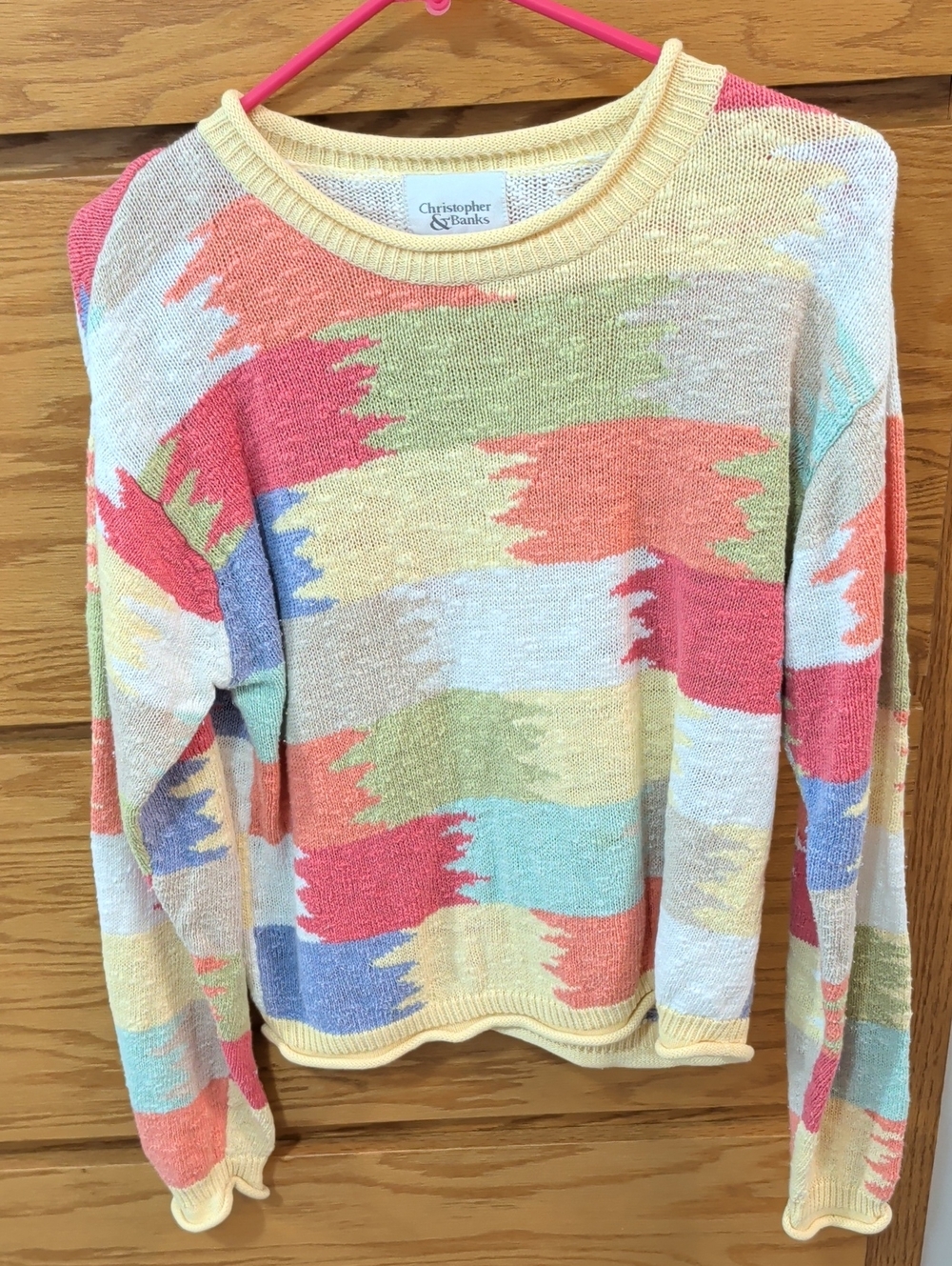 Christopher & Banks Pastel Brushstroke Sweater - Multicolor/S-Summer Weight